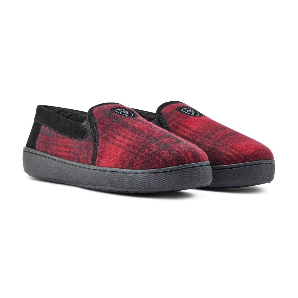 Ariat Lincoln Slippers Men Sz. 13 Red Plaid Lined AR2835 New In Box - Gift Tin
